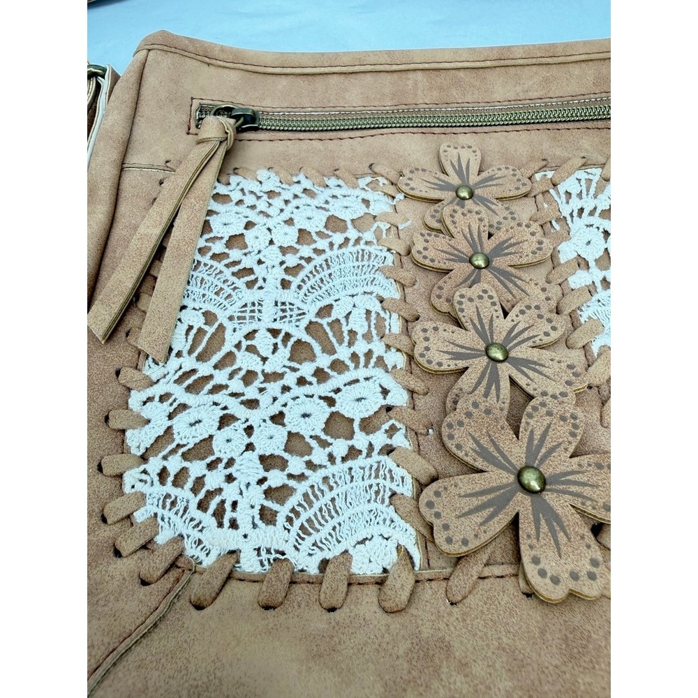 Wallflower Crossbody Bag Lace Crochet Panel Floral Boho Western Cottage Core - Picture 6 of 12